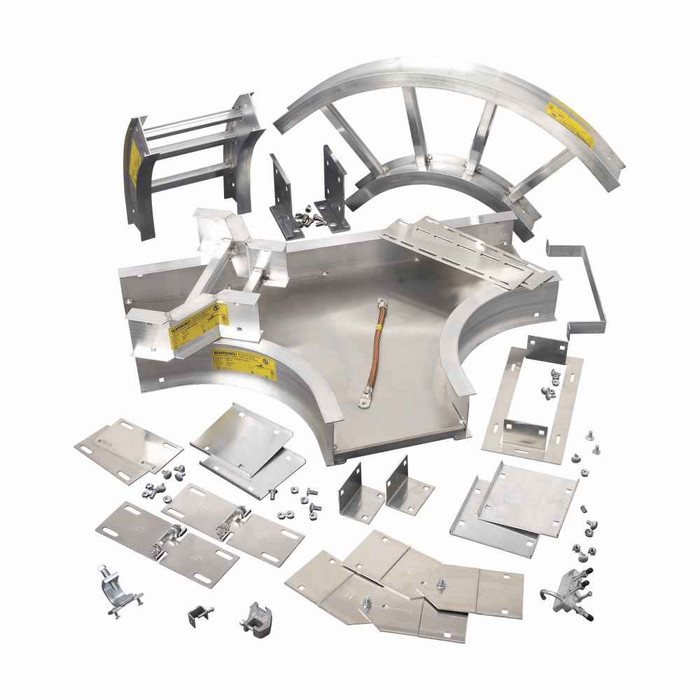 B-Line Eaton series imperial cable tray and ladder, 6" Height, 22.092" Length, 24" Width, Series 2-5 vertical outside bend, Aluminum, 45° Angle, 24" R