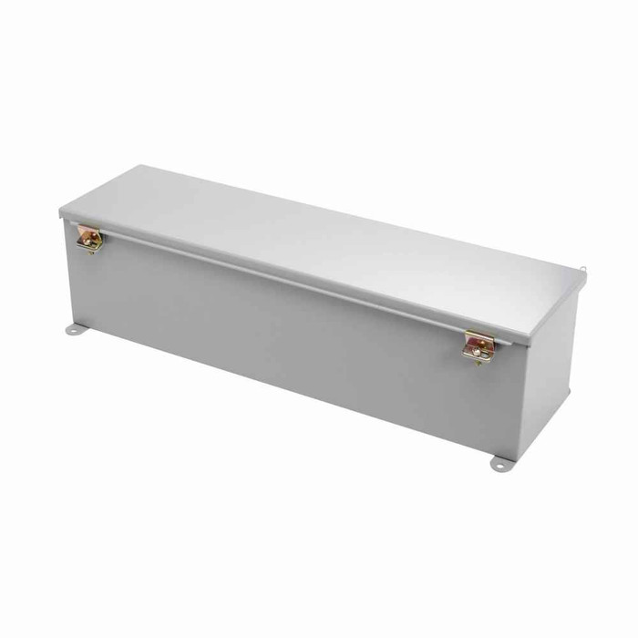 B-Line Eaton series wiring trough, 8" height, 24" length, 8" width, 12WT wiring trough, Welded external mounting feet, Hinged cover, 12, Steel, Seaml
