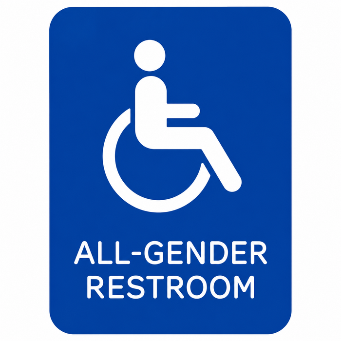 Don-Jo HS-9070 ADA All-Gender Restroom Sign in Blue Plastic, 9" x 6"