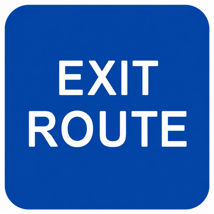 Don-Jo HS-9070 ADA Exit Route Sign in Blue Plastic, 6" x 6"