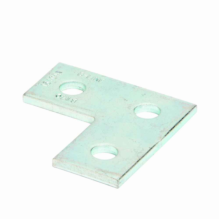 B-Line Eaton series strut fittings and accessories, 3.5" Height, 3.5" Length, 1.62" Width, .56lbs, Steel, Flat three hole corner plate, Thickness 1/4