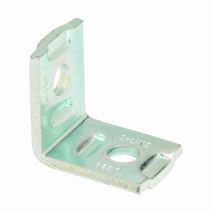 B-Line Eaton series strut fittings and accessories, 2.25" Height, 2.25" Length, 1.62" Width, .41lbs, Steel, Two hole corner angle, 90 deg, no twist, E