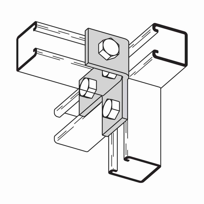 B-Line Eaton series strut fittings and accessories, 3.5" Height, 3.75" Length, 2.06" Width, .76lbs, Steel, Four hole offset bent tee, 90 deg | Left, E