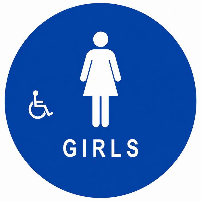 Don-Jo CHS-5 Title 24 Girls Restroom Door Sign 12" Diameter in Blue with Braille