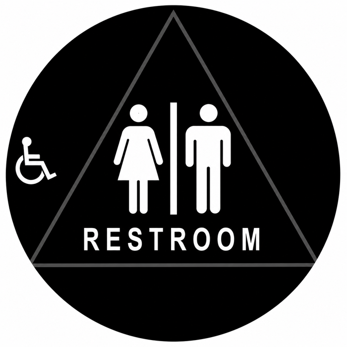 Don-Jo CHS-8 Title 24 Restroom Sign 12" Diameter with Braille and Raised Lettering, Black