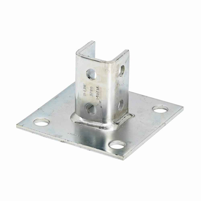 B-Line Eaton series strut fittings and accessories, 3.5" Height, 6" Length, 6" Width, 3.92lbs, Aluminium, Square post base, centered, Fits channel B22