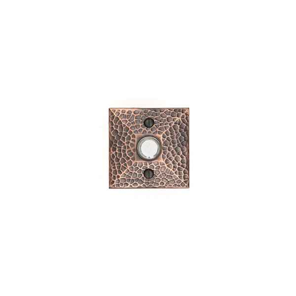 Emtek 2452 Arts & Crafts Brass Doorbell with Plate & Button - Hammered Rosette