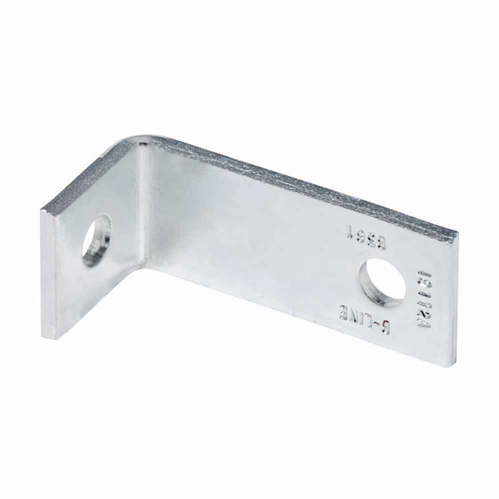 B-Line Eaton series strut fittings and accessories, 1.87" Height, 4" Length, 1.62" Width, .60lbs, Steel, Two hole corner angle, Electro-plated zinc