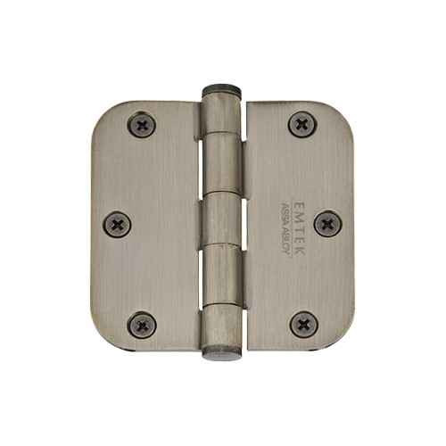 Emtek 91033 Residential Plain Bearing Hinge, 3-1/2" x 3-1/2" with 5/8" Radius Corners, Plated Steel — Satin Nickel finish, front view