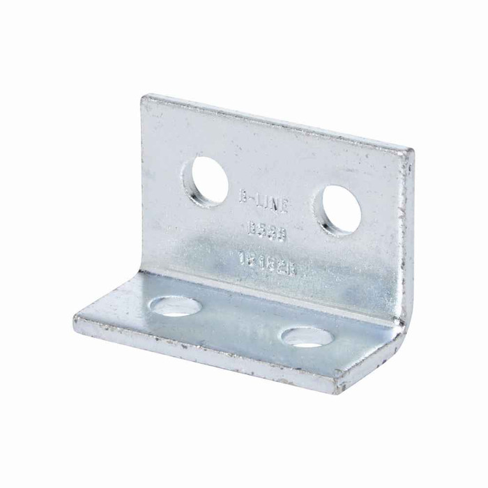 B-Line Eaton series strut fittings and accessories, 2.25" Height, 3.25" Length, 1.62" Width, .73lbs, Steel, Four hole corner angle, Electro-plated zin