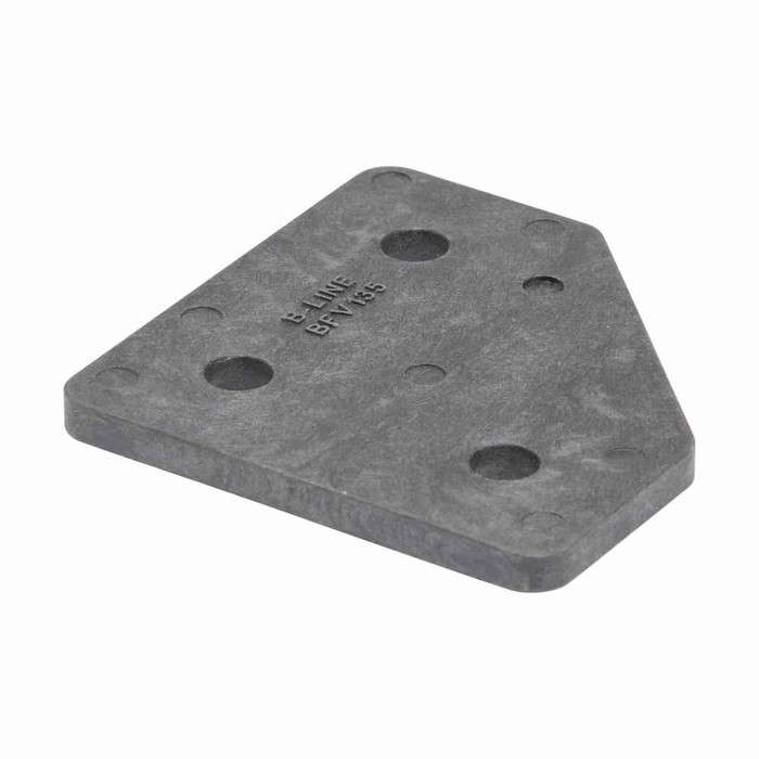 B-Line Eaton series strut fiberglass channel and fittings, 3.5" Height, 3.5" Length, 1.62" Width, 0.158lbs, Steel, Three hole flat gusset corner plate