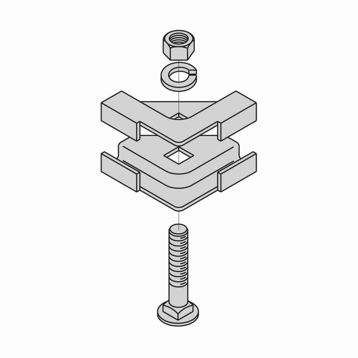 B-Line Eaton series runway splice, Used to connect runway stringers 0° to 90° angle, Runway adjustable junction splice clamp, ASTM A570 structural ste