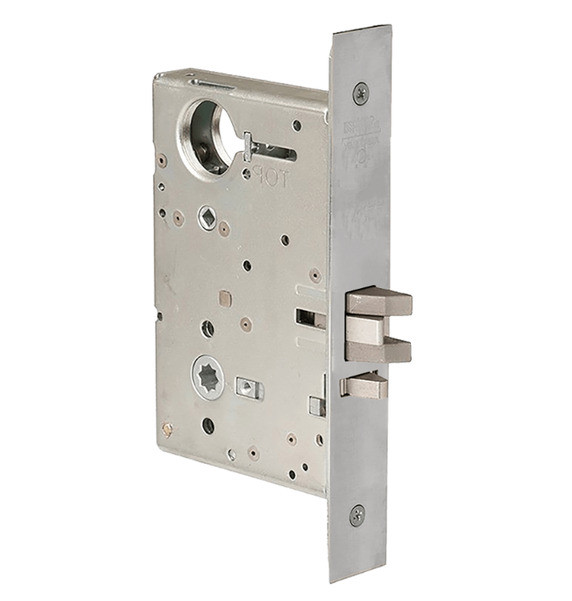 Corbin Russwin ML2057 LL Mortise Lock Body Only – front view showing latchbolt, deadbolt, and faceplate in satin chrome finish