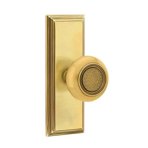 Emtek 8135 Designer Brass Knobset with Wilshire 7" Non-Keyed Sideplate Lockset, Passage Set