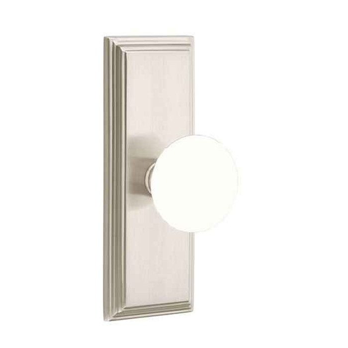 Emtek Emtek 8135 Porcelain Knobset with Wilshire 7" Non-Keyed Sideplate Lockset, Passage Set EMTEK-8135-PORCELAIN-KNOBS