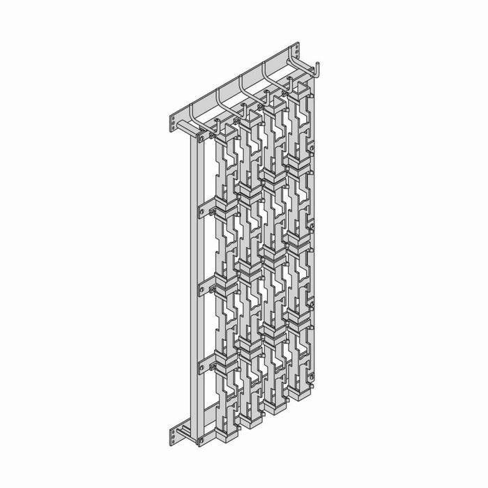 B-Line Eaton series wall mount cross connect , 43" height, 23" length, 23" width, ASTM A569 and A36 structural steel, Black powder coat, Frameandjumpe
