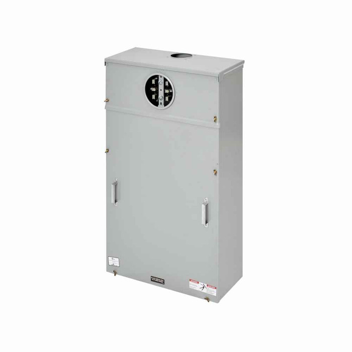 B-Line 122015 Eaton series CT meter socket and enclosure combo, 20 A, Ring type door /cover, Overhead and Underground, ANSI 61 gray painted, #14-#10 load and line lug size, Galvanized steel, Surface mount, 15 jaws, 1 position, CT, NEMA Type 3R