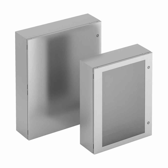 B-Line 16168-SDSS4 Eaton series wall mounted panel enclosure,16" height,8" length,16" width,NEMA 4X,Hinged cover,SDSS4 enclosure,Wall mount,Medium single door,Thru holes,opt. external mounting feet,304 stainless steel,Seamless poured in-place gasket