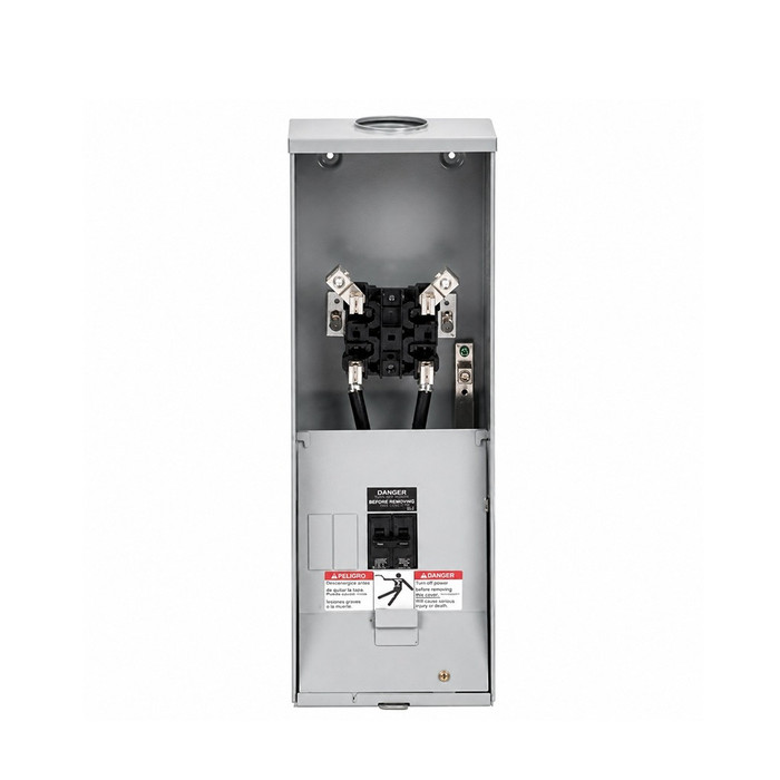 B-Line 2M2RP F Eaton series meter breakers, 200 A, Single meter position, Ring type, 3R, Overhead, ANSI 61 gray painted, AW Hub, 010 kAIC, #6 - 250 MCM, MCB, (1) 200 A, 2P, Galvanized, Flush mount, 4 jaws, 3 wires, 1 phase, 1Ø/3W, 120/240 V
