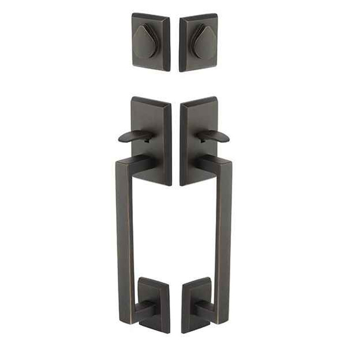 Emtek Emtek 454424 Rustic Modern Rectangular Sectional Grip by Grip Entrance Handleset - Sandcast Bronze Tubular - Double Cylinder EMTEK-454424