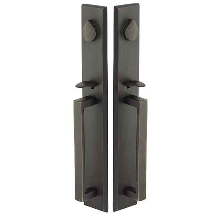 Emtek Emtek 454646 Rustic Modern Rectangular Full Length Grip by Grip Entrance Handleset - Sandcast Bronze Tubular - Double Cylinder EMTEK-454646