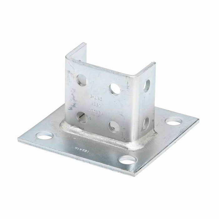 B-Line B281SQHDG Eaton series strut fittings and accessories, 3.5" Height, 6" Length, 6" Width, 4.00lbs, Steel, Square post base, centered, Post base for B22A, B, C, Hot-dipped galvanized