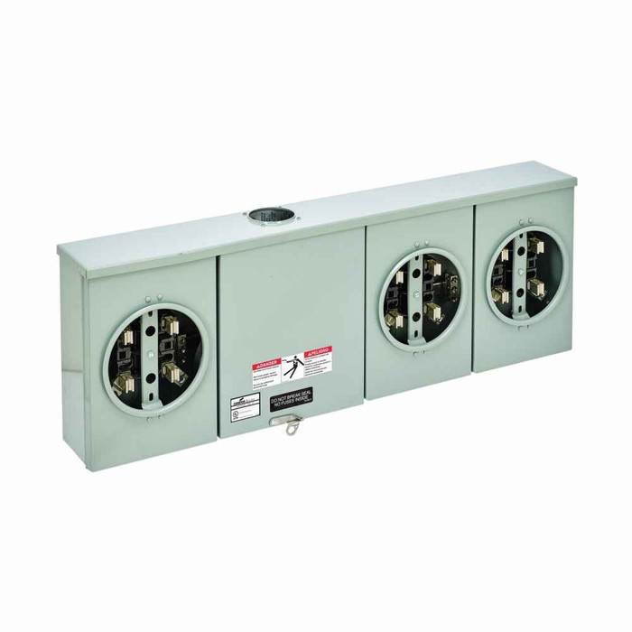 B-Line H014 Eaton series horizontal meter pack, 100 A, 225 A, None, Ring type, 3R, Overhead/underground, ANSI 61 gray paint, #6 - 250 MCM, #14 - 2/0, Galvanized steel, Surface mount, 4