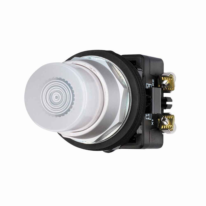 Eaton HT8GBCABV3 HT800 pushbutton, 30.5 mm, Watertight/Oiltight, Illuminated pushbutton, NEMA 3, 3R, 4, 4X, 12 and 13, Momentary, Extended, Incandescent, full voltage light unit, 1NO-1NC, Clear lens, 24 Vac/dc, Chrome bezel, Plastic