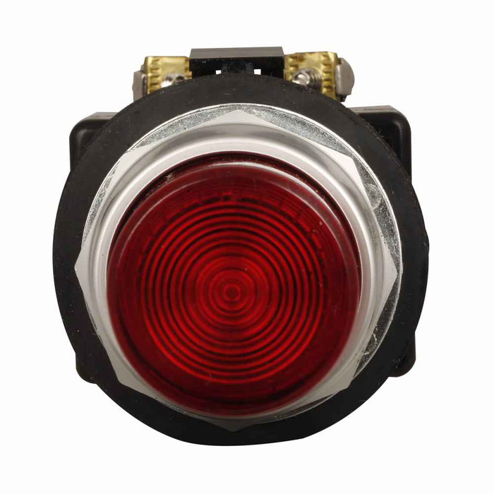 Eaton HT8GBRABF7 HT800 pushbutton, 30.5 mm, Watertight/Oiltight, Illuminated pushbutton, NEMA 3, 3R, 4, 4X, 12 and 13, Momentary, Extended, LED, full voltage light unit, 1NO-1NC, Red lens, 120 Vac/dc, Chrome bezel, Plastic