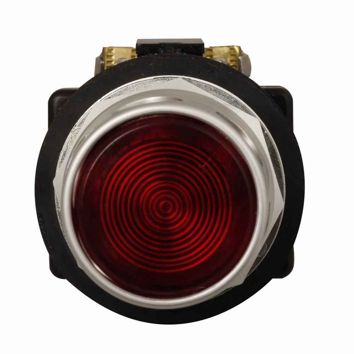 Eaton HT8GDWABV3 30.5 mm Watertight/Oiltight Pushbutton, Extended Actuator, Chrome bezel, 1NO-1NC, Illuminated, White lens, Incandescent, full voltage, 24 Vac/Vdc Light Unit, Momentary, Plastic, Guarded, HT800 Series