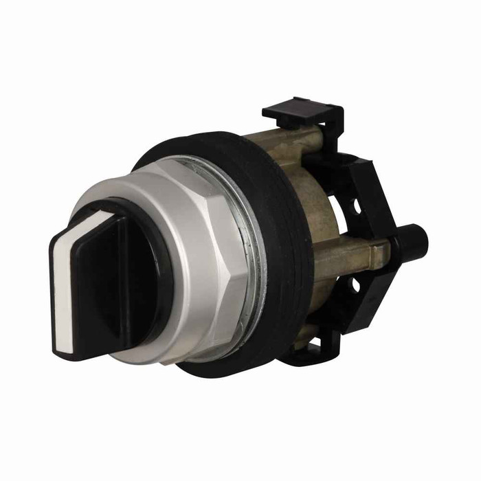 Eaton HT8JRH1D HT800 pushbutton, 30.5 mm, Watertight/Oiltight-HT800, Selector switch unit, NEMA 3, 3R, 4, 4X, 12 and 13, Non-illuminated, Three-position, Momentary, maintained, maintained, Black actuator, Knob, Chrome bezel