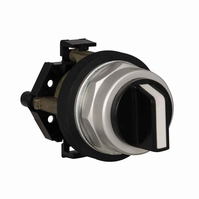 Eaton HT8JXH1D HT800 pushbutton, 30.5 mm, Watertight/Oiltight-HT800, Selector switch unit, NEMA 3, 3R, 4, 4X, 12 and 13, Non-illuminated, Three-position, Momentary, maintained, momentary, Black actuator, Knob, Chrome bezel