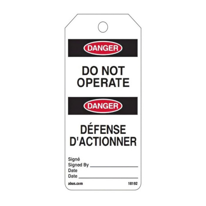 ABUS ABUS Safety Lockout Tags on a Roll English/French "Do Not Operate", White ABUS-Do Not Operate - White Eng/Fre