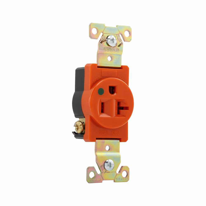 Eaton IG8310RN Arrow Hart extra heavy-duty hospital grade single receptacle, #14-10 AWG, 20A, Healthcare, Flush, 125V, Back and side, Orange, Brass, High-impact nylon face, Glass-filled nylon base, 5-20R, Single, Screw, Nylon, Core pack