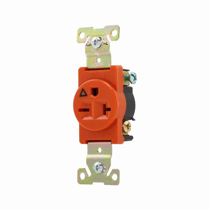 Eaton IG5461RN Arrow Hart extra heavy-duty industrial specification grade single receptacle,#14-10 AWG,20A,Industrial,Flush,250V,Back and side,Orange,Brass,High-impact nylon face,Glass-filled nylon base,6-20R,Single,Screw,Nylon,Core pack
