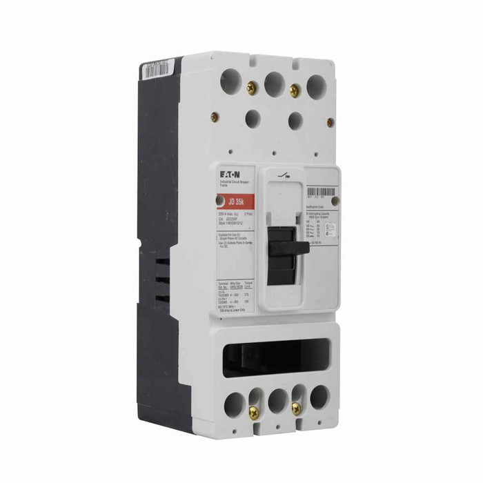 Eaton JD2070 Series C complete molded case circuit breaker, J-frame, JD, Complete breaker, Fixed thermal, fixed magnetic trip type, Two-pole, 70A, 600 Vac, 250 Vdc, 65 kAIC at 240 Vac, 35 kAIC at 480 Vac, 50/60 Hz Eaton JD2070 Series C complete molded case circuit breaker, J-frame, JD, Complete breaker, Fixed thermal, fixed magnetic trip type, Two-pole, 70A, 600 Vac, 250 Vdc, 65 kAIC at 240 Vac, 35 kAIC at 480 Vac, 50/60 Hz