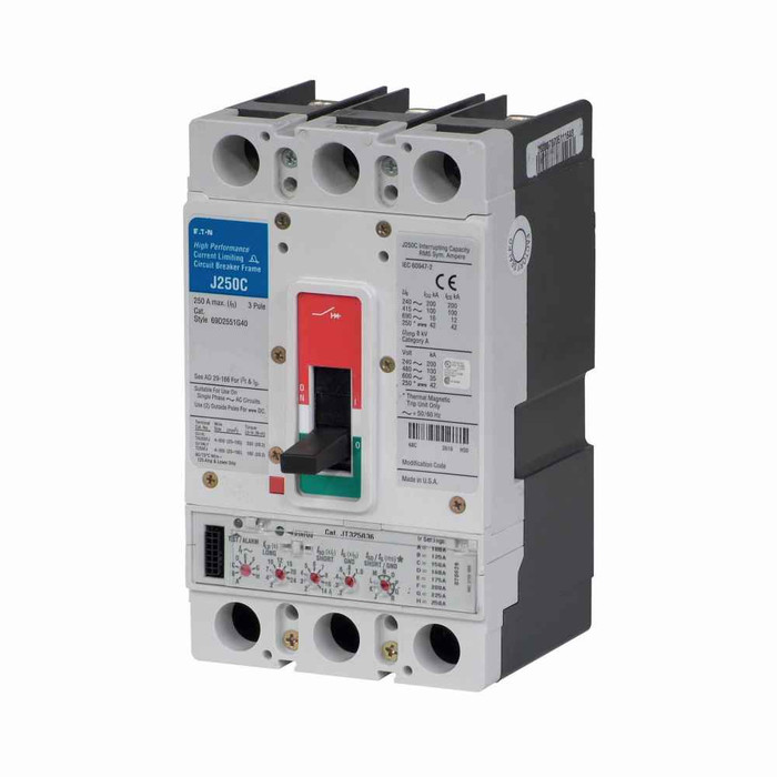 Eaton JGC305032G Series G electronic molded case circuit breaker, JG-frame, JG, Digitrip 310 RMS, Electronic LSI trip, Three-pole, 50A, 600 Vac, 250 Vdc, 200 kAIC at 240 Vac, 100 kAIC at 480 Vac, 35 kAIC at 600 Vac, Line and load, 50/60 Hz