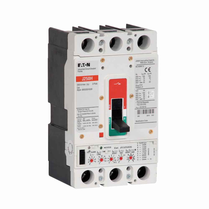 Eaton JGH310032G Series G electronic molded case circuit breaker, JG-frame, JG, Digitrip 310 RMS, Electronic LSI trip, Three-pole, 100A, 600 Vac, 250 Vdc, 100 kAIC at 240 Vac, 65 kAIC at 480 Vac, 25 kAIC at 600 Vac, Line and load, 50/60 Hz