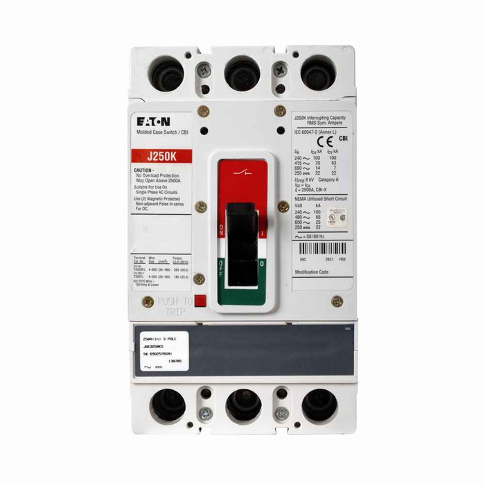 Eaton JGK3250KSGF01 Series G molded case switch, JG-frame, JG, Molded case switch, Three-pole, 250A, 600 Vac, Stainless steel, Line and load, Metric, Freeze tested