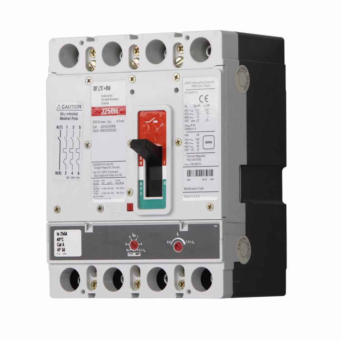 Eaton JGX4250NN molded case circuit breaker accessory frame, Frame only, 250 A, 200 kAIC at 240 V, 200 kAIC at 480 V, 50 kAIC at 600 V, Four-pole, 600 V, Frame only (no trip), Frame J-K, Series G