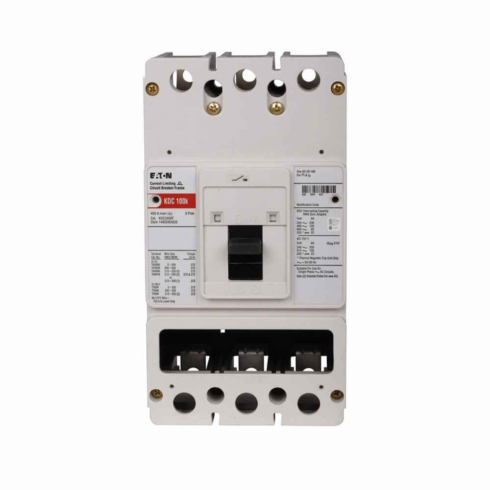Eaton KDC3300 Series C complete molded case circuit breaker, K-frame, KDC, Fixed thermal, fixed magnetic trip, Three-pole, 300A, 600 Vac, 250 Vdc, 200 kAIC at 240 Vac, 100 kAIC at 480 Vac, Aluminum, Line and load, 50/60 Hz