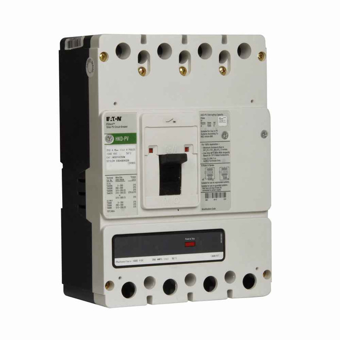 Eaton KDPV4350KW PV Guard / Solar molded case switch, K-frame, KD, Molded case switch, Fixed thermal, fixed magnetic trip type, Four-pole, 350A, 1000 Vdc, 5 kAIC, Without terminals, Photo voltaic, 50°C, 80% rated