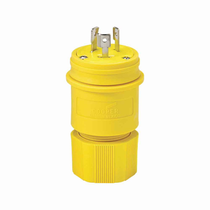 Eaton L1120PW Arrow Hart watertight locking plug, #18-10 AWG, 20A, Industrial, 250V, Back, Yellow, Steel, Watertight, L11-20, Three-pole, Three-wire, Santoprene, 0.43 to 1.15 in, IP67