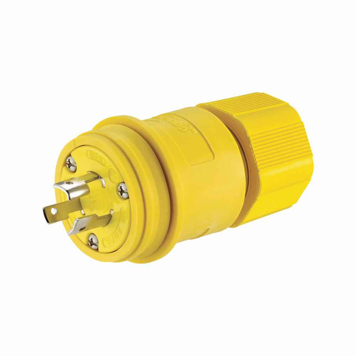 Eaton L1120RW Arrow Hart watertight locking receptacle, #14-8 AWG, 20A, Industrial, 250V, Back wiring, Yellow, Single, Watertight, L11-20, Three-pole, Three-wire, Thermoplastic