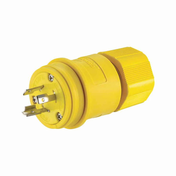 Eaton L1020PWBK Arrow Hart watertight locking plug, #18-10 AWG, 20A, Industrial, 125/250V, Back wiring, Black, Steel, Watertight, L10-20, Three-pole, Three-wire, non-grounding, Santoprene thermoplastic elastomeric, 0.43 to 1.15 in, IP67