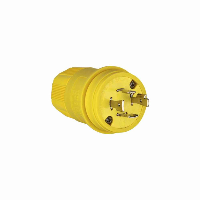 Eaton L1520PW Arrow Hart watertight locking plug, #18-10 AWG, 20A, Industrial, 250V, Back wiring, Yellow, Steel, Watertight, L15-20, Three-pole, Four-wire, Santoprene, 0.36 to 0.84 in, IP67