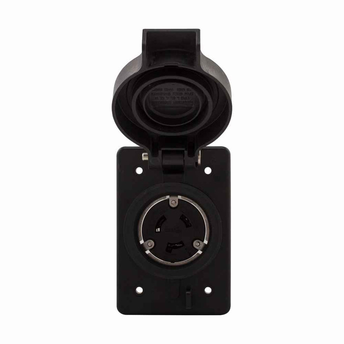 Eaton L1820RWBK Arrow Hart watertight locking receptacle, #14-8 AWG, 20A, Industrial, 120/208V, Back wiring, Black, Single, Watertight, L18-20, Three-pole, Four-wire, Thermoplastic