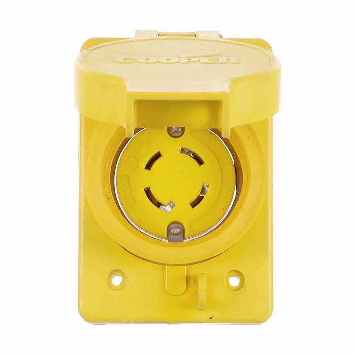 Eaton L1930RWBK Arrow Hart watertight locking receptacle, #14-8 AWG, 30A, Industrial, 277/480V, Back wiring, Black, Single, Watertight, L19-30, Four-pole, Four-wire, Thermoplastic
