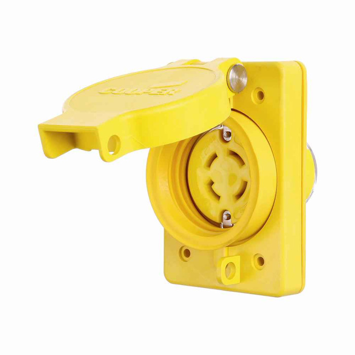 Eaton L1530RW Arrow Hart watertight locking receptacle, #14-8 AWG, 30A, Industrial, 250V, Back wiring, Yellow, Single, Watertight, L15-30, Three-pole, Four-wire, Thermoplastic