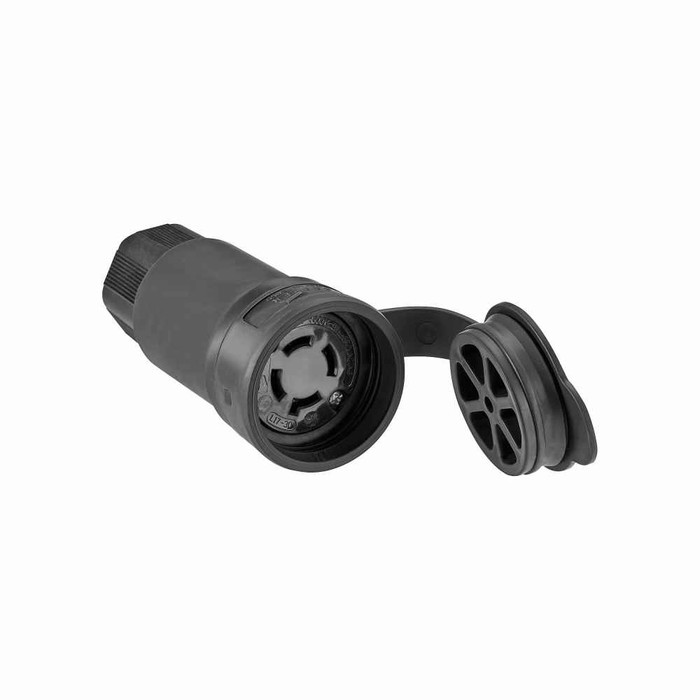 Eaton L1730CWBK Arrow Hart watertight locking connector, #18-10 AWG, 30A, Industrial, 600V, Back wiring, Black, Steel, Watertight, L17-30, Three-pole, Four-wire, Santoprene thermoplastic elastomeric, 0.43 to 1.15 in, IP67
